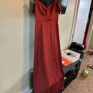 Azazie Ocean floor length satin bridesmaid dress